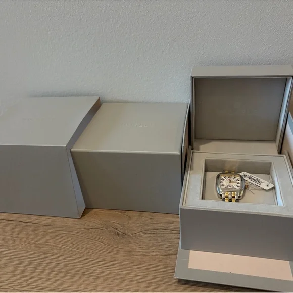 NWT Michele Urban Mini Two-Tone 18K Gold Plated Watch - Picture 13 of 14